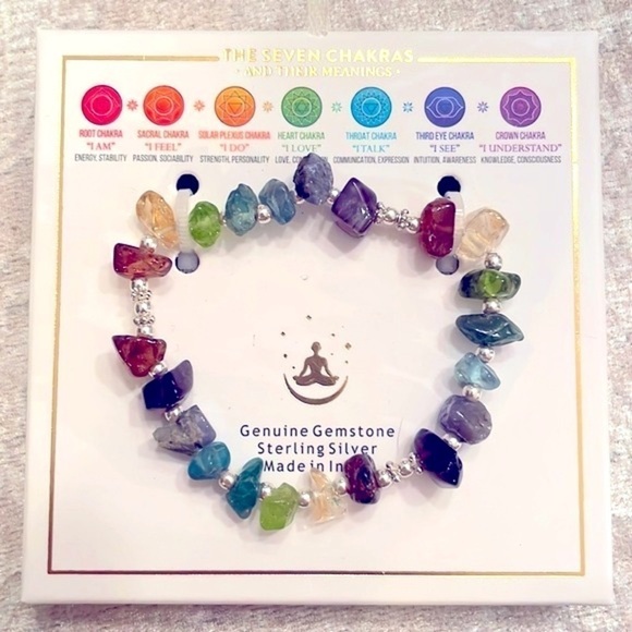 Brand New Genuine Gemstone & Sterling Silver Seven Chakras Stretch Bracelet - Picture 2 of 10